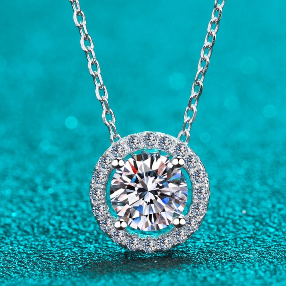 Certified 2ct. t.w. Moissanite Diamond Round Halo Necklace NEW
